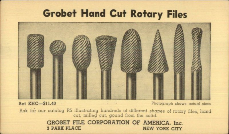 New York City Grobet File Corp Illustrated Tools Rotary Files 1939 Postal Card