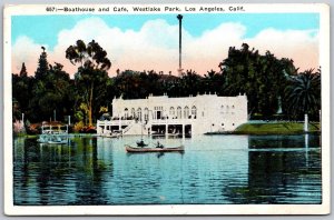 Vtg Los Angeles California CA Boathouse & Cafe Westlake Park 1920s View Postcard