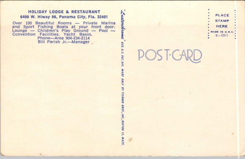 Vtg Panama City Florida FL Holiday Lodge & Restaurant Postcard