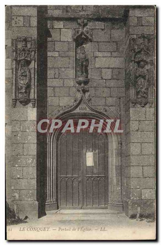 Old Postcard Le Conquet of the church Portal