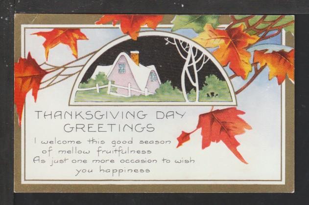 Thanksgiving Day Greetings,House Postcard 