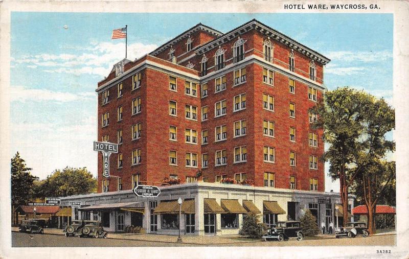 Georgia Ga Postcard 1938 WAYCROSS Hotel Ware Building