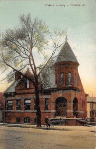 Public Library Pontiac, Illinois USA View Postcard Backing 