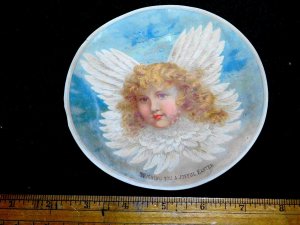 Lovely Winged Angle White Feathers Joyful Easter Circular Victorian Card #M