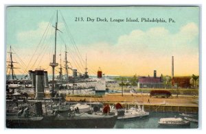 PHILADELPHIA, PA ~ Dry Dock SHIPS LEAGUE ISLAND  c1910s Postcard