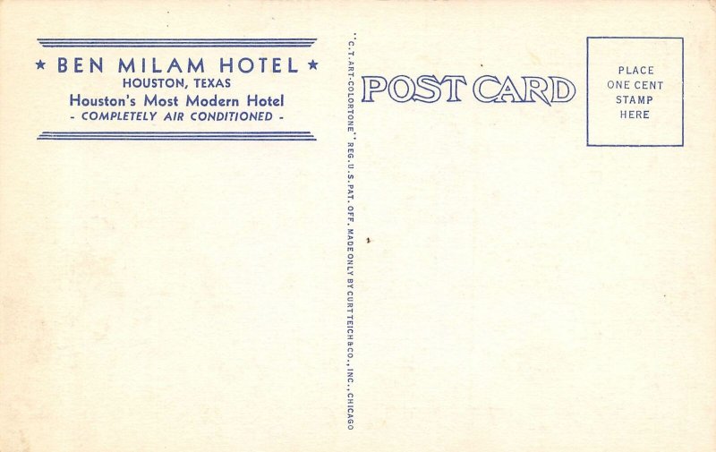 Ben Milam Hotel Dining Room Coffee Shop Houston Texas linen postcard