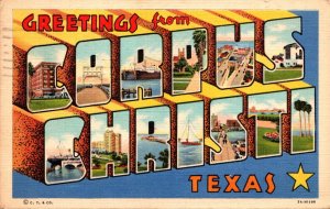 Texas Greetings From Corpus Christi Large Letter Linen 1944 Curteich