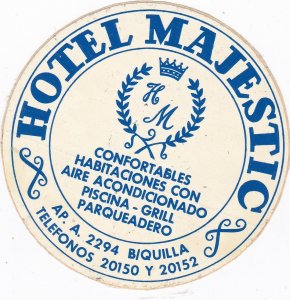 Brasil Quilla Hotel Majestic Vintage Luggage Label sk3211