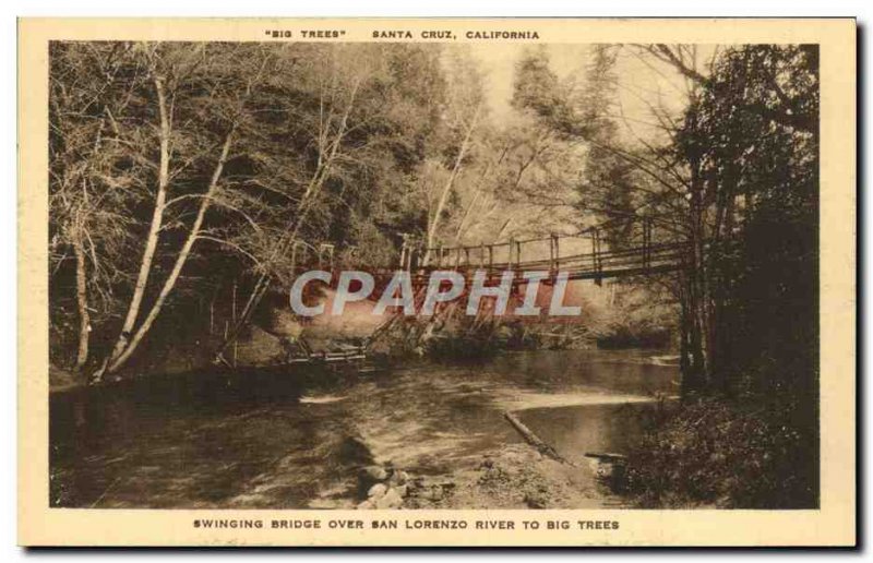 Old Postcard Santa Cruz California Swinging Bridge Over San Lorenzo River To ...