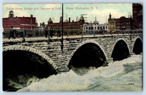 1910 Court Street Bridge & Genesee High Water People Rochester New York Postcard