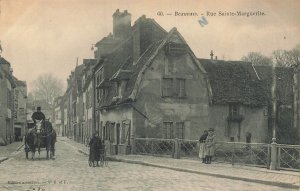 Beauvais France Rue Sainte-Marguerite Antique Postcard Horse Carriage Old Houses