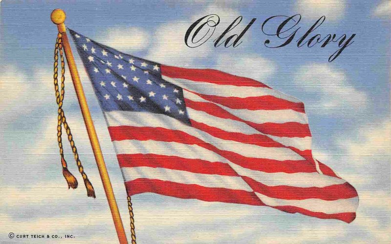Old Glory Stars Stripes US Flag Patriotic Buy War Bonds 1940s linen postcard