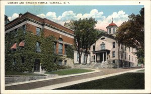 Catskill New York NY Library Masonic Temple Masons Vintage Postcard