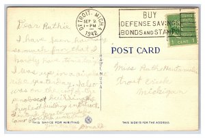 Postcard Bridge To Belle Isle Detroit Michigan c1942 Postmark