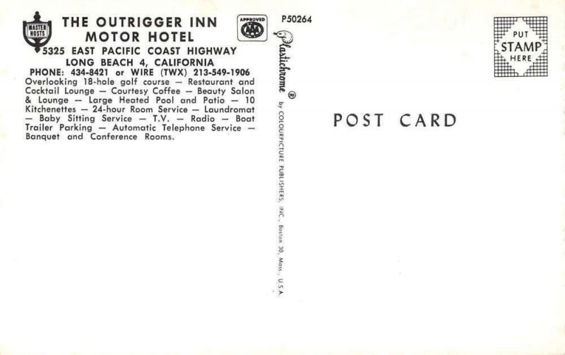 Long Beach California Outrigger Inn Motor Hotel Swimming Pool Postcard AA41050