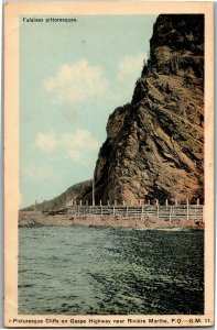 Cliffs Gaspe Highway Marten River Rivière à la Marthe Quebec Vtg Postcard S05