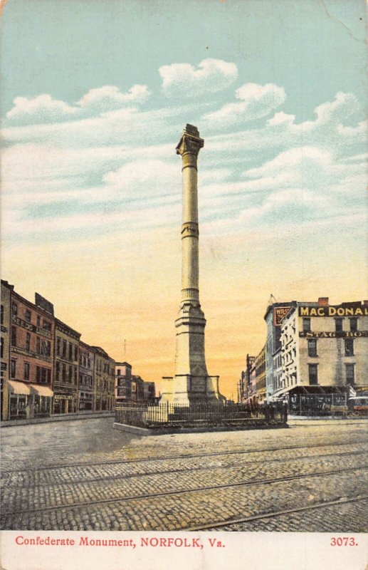 J79/ Norfolk Virginia Postcard c1910 Confedarate Monument 340