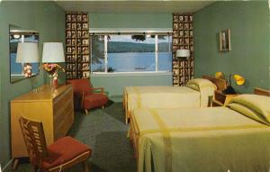 Spofford New Hampshire~Lake Spofford Hotel Bedroom~Canoe on Lake in Distance~50s