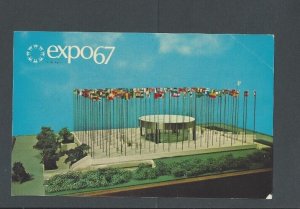 Post Card Worlds Fair United Nations Expo 67 W/Complete Set Of Expo US Stamps--