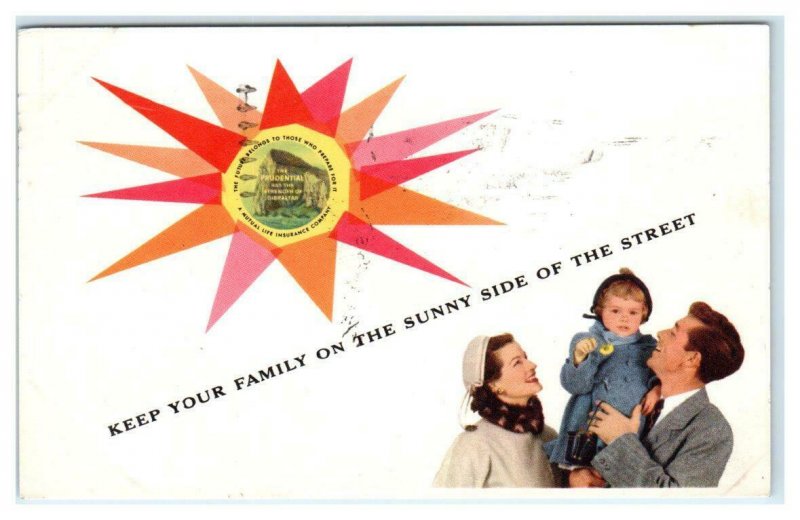 PRUDENTIAL INSURANCE Advertising 1955 Postcard:  Sunny Side of the Street