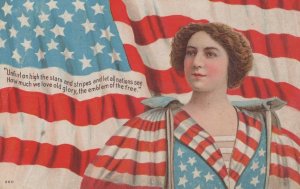 Stars & Stripes Flag Theatre Curtain Relief Painted Antique USA Postcard