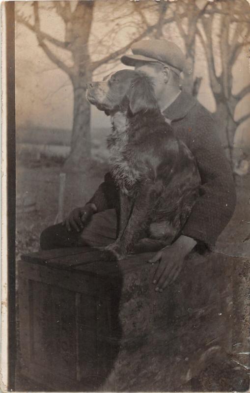 F27/ Animal RPPC Photo Postcard c1910 Dog Boy With Dog Artsy 17