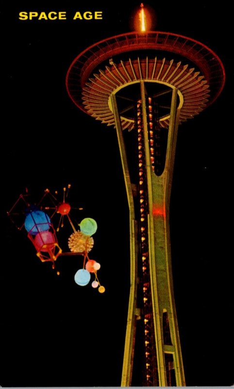 Expos Seattle World's Fair 1962 Satellite and Space Needle At Night