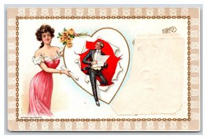 Woman Holding Paper Heart Valentines Day Embossed UNP DB Postcard Q22