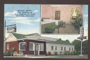 CLARKSDALE MISSISSIPPI ROYALE COURT MOTEL INTERIOR LINEN ADVERTISING POSTCARD