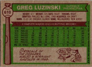 1976 Topps Baseball Card Greg Luzinski Philadelphia Phillies sk13520