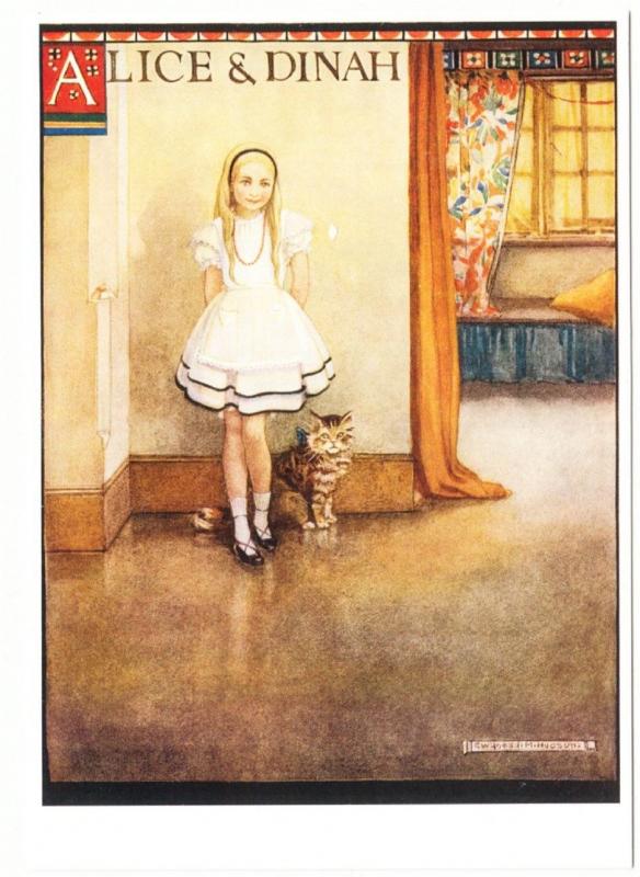 Alice in Wonderland and Dinah the Cat from 1922 The Bookman Modern Postcard