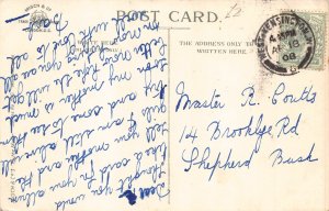 B425 Easter Greetings 1908 Humanized Chicks driving Vintage Car Violets postcard