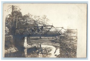 c1910's Mile Creek Bridge Horse Buggy Alden New York NY RPPC Photo Postcard 