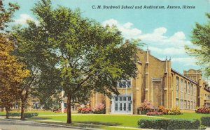 AURORA, Illinois IL   CM BARDWELL SCHOOL & AUDITORIUM  c1940's Curteich Postcard