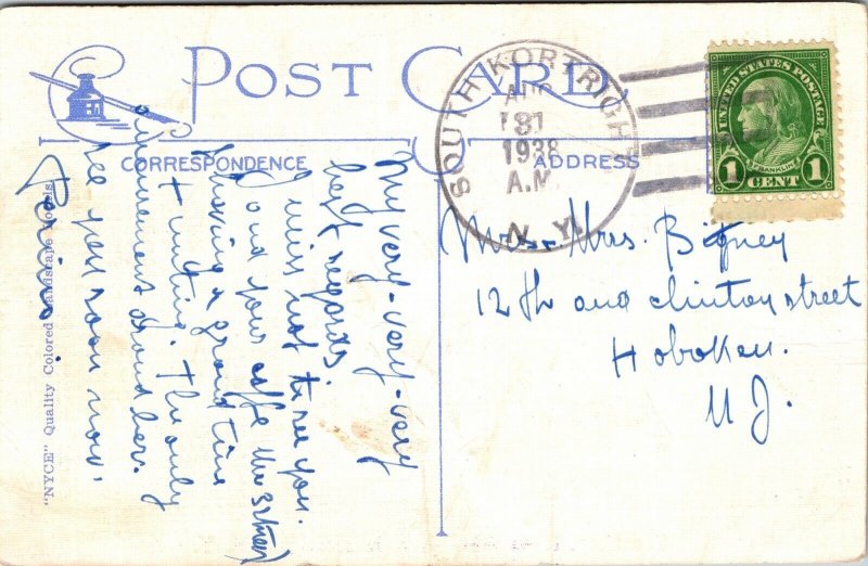 Greetings from South Kortright NY New York WB Postcard Cancel PM Clean WOB Note 