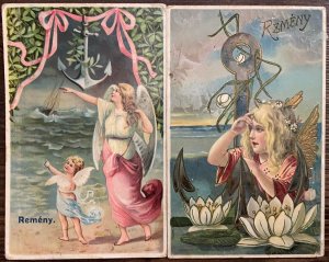 Hungary 1909-1911  Remeny  sailors hope anchor drawn women allegory postcards 