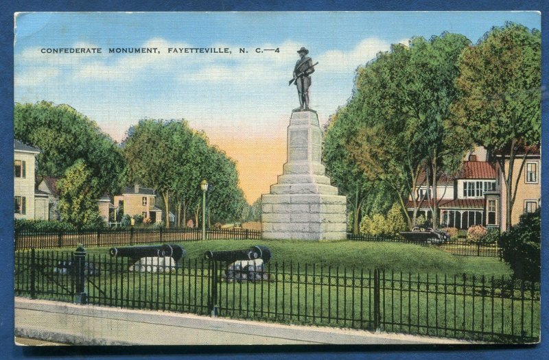 Confederate Monument Fayetteville North Carolina nc old linen postcard