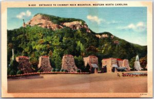 Entrance Chimney Rock Mountain Western North Carolina Flower Fountain Postcard