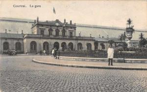 Courtrai Belgium birds eye view train station passengers antique pc Z18695