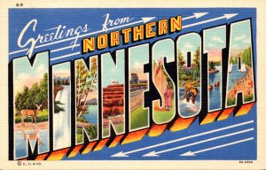 Minnesota Greetings From Northern Minnesota Large Letter Linen 1945 Curteich