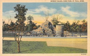 ST PAUL, Minnesota MN   MONKEY ISLAND~Como Park Zoo  ca1940's Linen Postcard