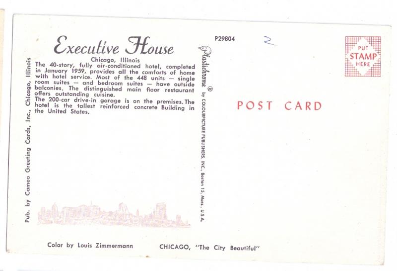 Chicago Executive House Hotel 2 Vintage Illinois Hotel Postcards