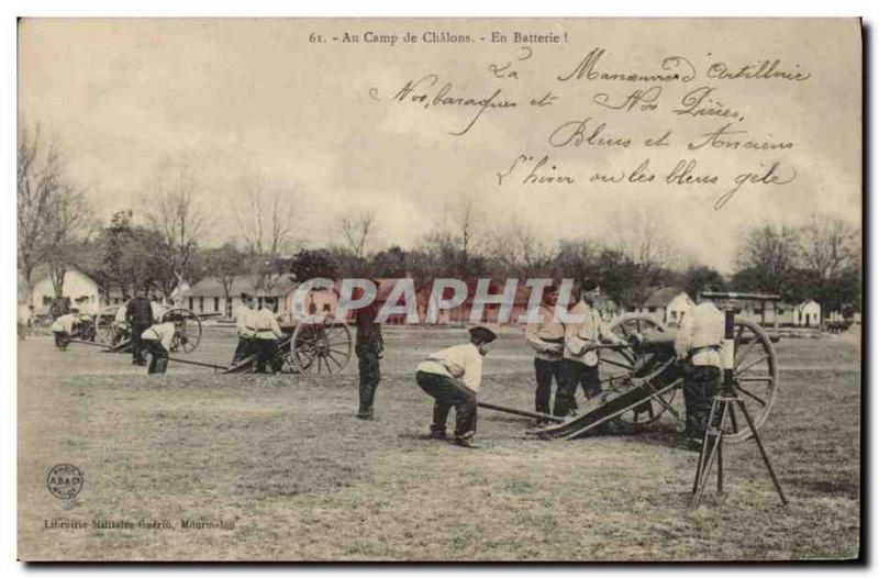 Old Postcard Militaria At Chalons camp in battery