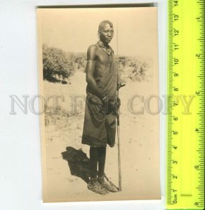 439695 Semi-nude african warrior with a spear Vintage photo