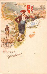 Advertising Chocolat Suchard France Gascogne Auch Shepherd Sheep postcard B979