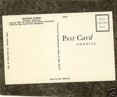 FARIBAULT MN MINNESOTA SHATTUCK SCHOOL 1950s Postcard