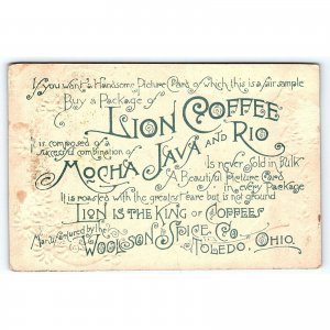 c1880 LION COFFEE TOLEDO OHIO MOCHA JAVA GIRL BIRD VICTORIAN TRADE CARD P120