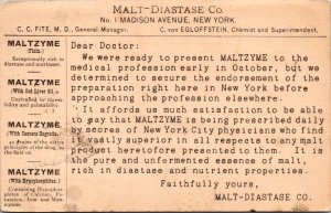 1898 PC Malt-Diastase Co No. 1 Madison Avenue New York Doctor Medicine Maltzyme