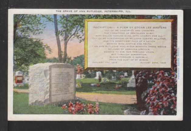 Ann Rutledge Grave,Petersburg,IL Postcard 