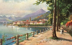 Bellagio Sul Lago Di Como, Lake Trails Pathways Buildings Trees Vintage Postcard